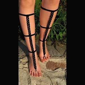 Black Handmade Crochet Barefoot Gladiator Sandals